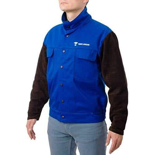 FR welding jacket with leather sleeves