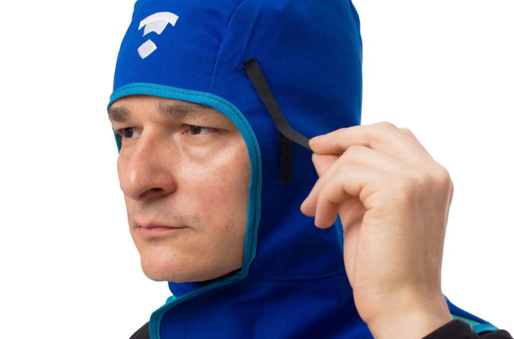 a man wearing an FR cotton welding hood